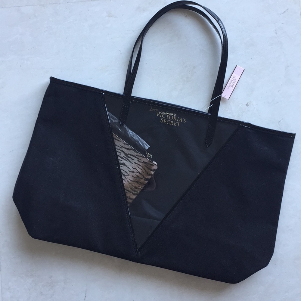 NWT VICTORIA'S SECRET Black Tote with Pouch